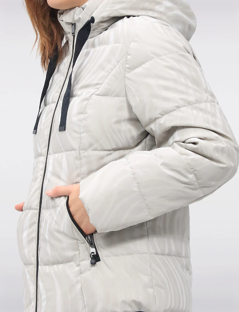 Rubber Swirl Design Jacket with Detachable Faux Fur Lined Hood by Carre Noir