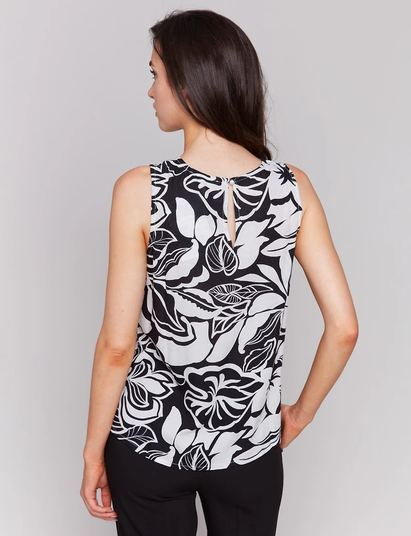 Black & White Abstract Print Sleeveless Top with Back Keyhole by Charlie B