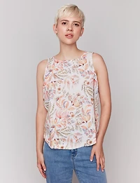 Soft Elegant Floral Design Sleeveless High-Low Cut Straight Fit Top by Charlie B