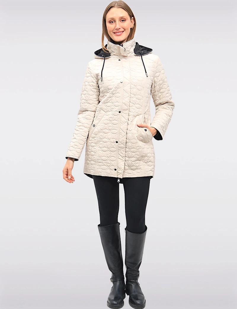 Reversible Water-Resistant Quilted Parka with Hooded Drawstring by Saki