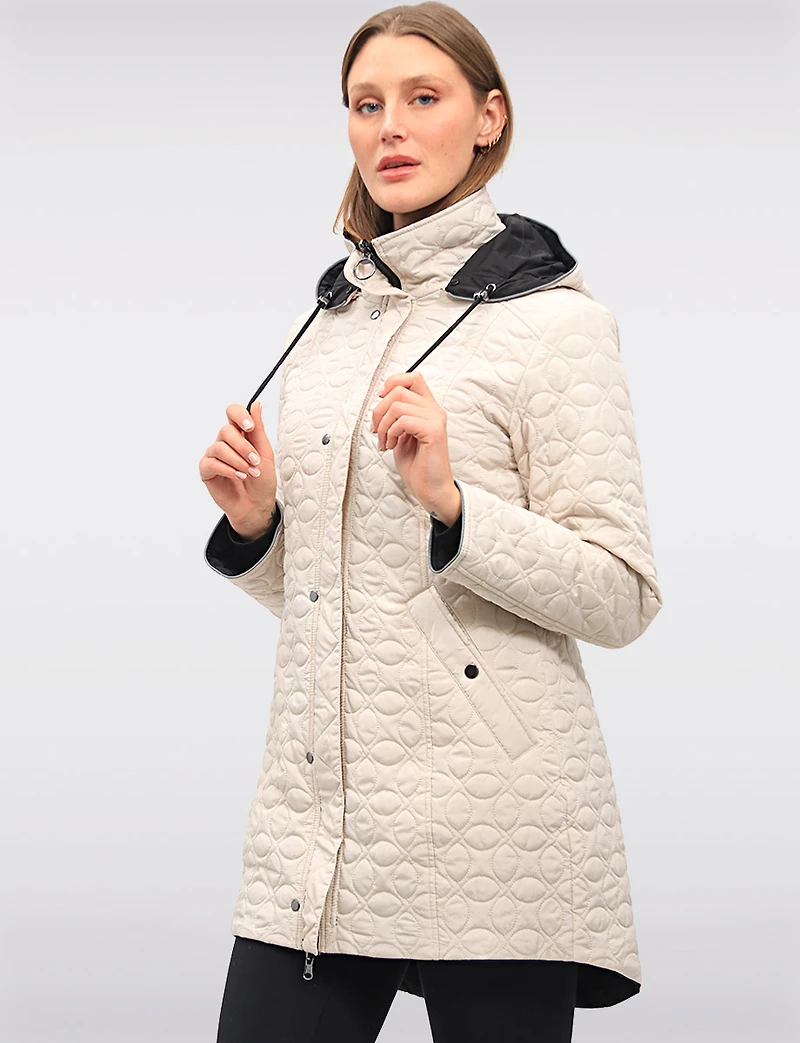 Reversible Water-Resistant Quilted Parka with Hooded Drawstring by Saki