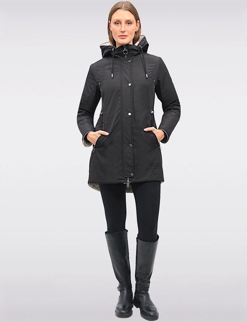 Reversible Water-Resistant Quilted Parka with Hooded Drawstring by Saki