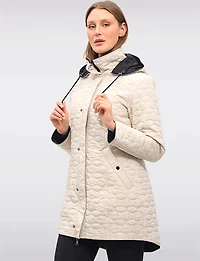 Reversible Water-Resistant Quilted Parka with Hooded Drawstring by Saki