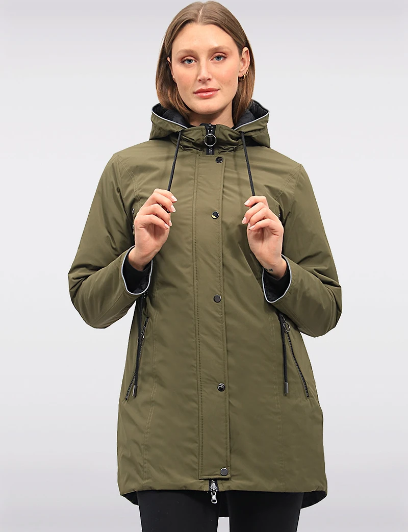 Reversible Water-Resistant Quilted Parka with Hooded Drawstring by Saki