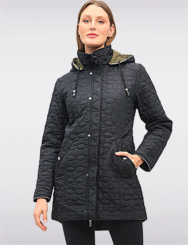 Reversible Water-Resistant Quilted Parka with Hooded Drawstring by Saki