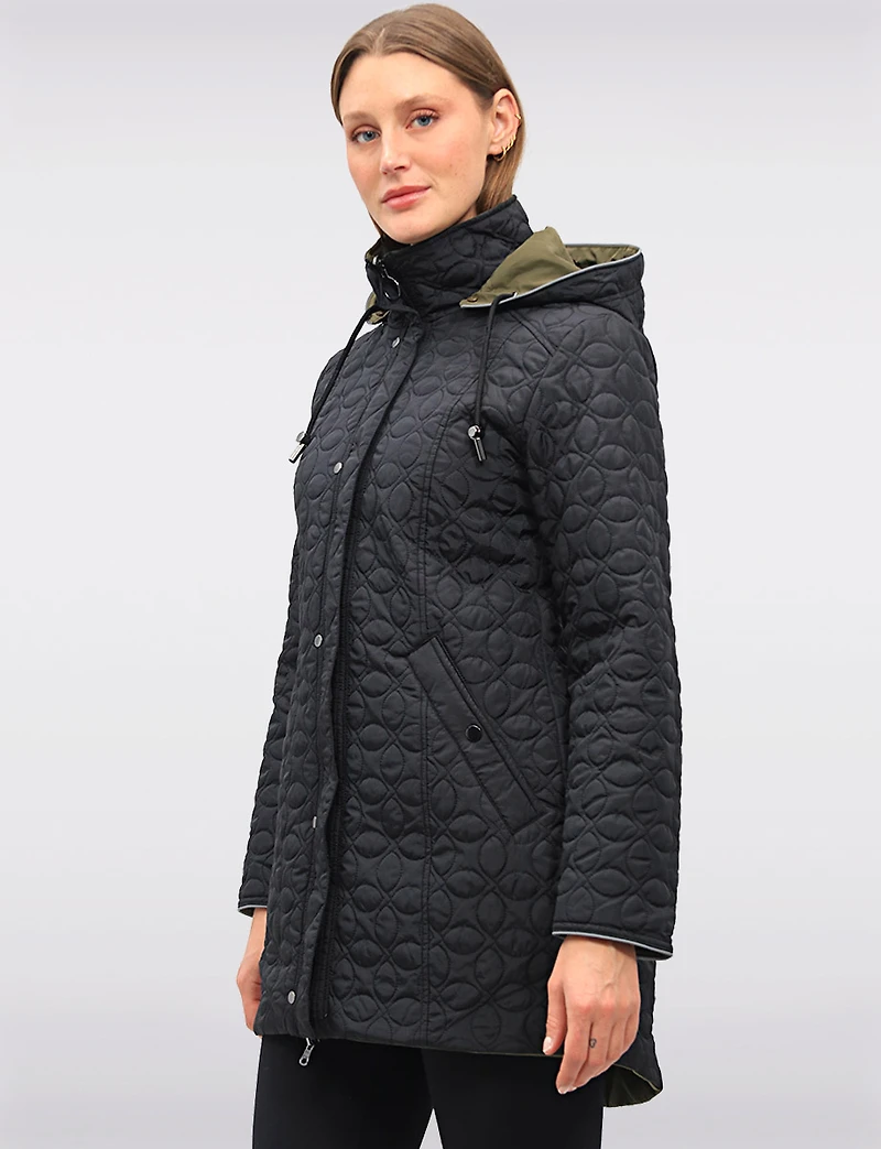 Reversible Water-Resistant Quilted Parka with Hooded Drawstring by Saki