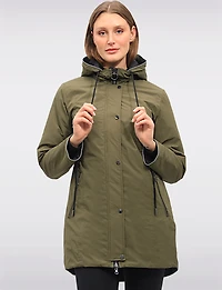 Reversible Water-Resistant Quilted Parka with Hooded Drawstring by Saki