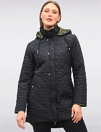 Reversible Water-Resistant Quilted Parka with Hooded Drawstring by Saki