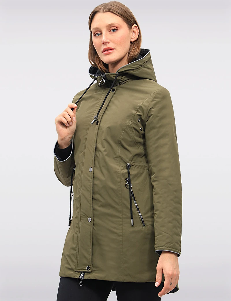 Reversible Water-Resistant Quilted Parka with Hooded Drawstring by Saki