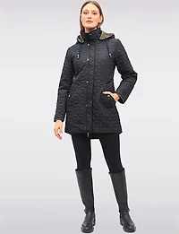 Reversible Water-Resistant Quilted Parka with Hooded Drawstring by Saki
