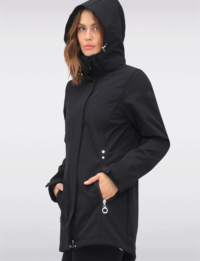 Breathe-Tech® Vegan Active Cinchable Soft-Shell Detachable Hooded Coat by Saki
