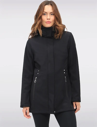 Breathe-Tech® Vegan Active Cinchable Soft-Shell Detachable Hooded Coat by Saki