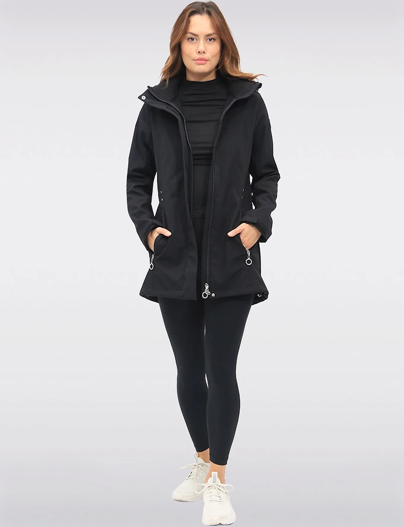 Breathe-Tech® Vegan Active Cinchable Soft-Shell Detachable Hooded Coat by Saki