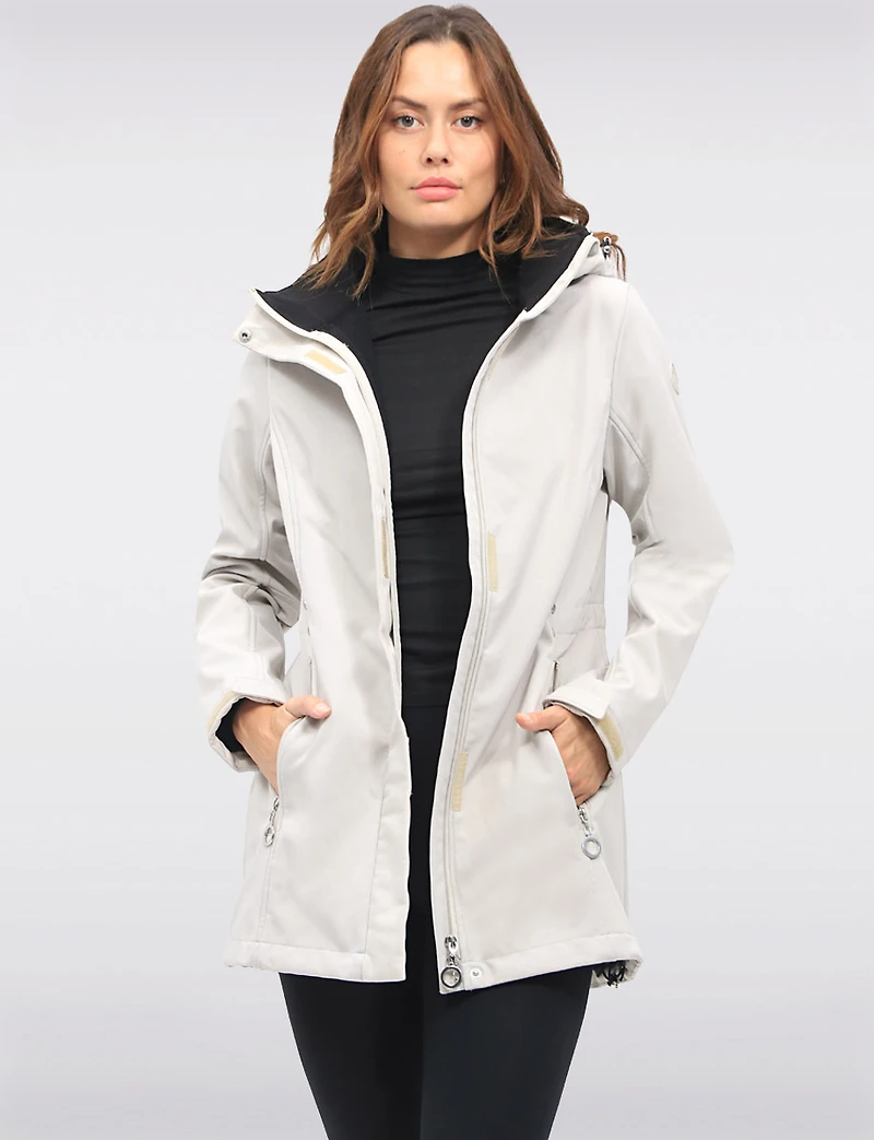 Breathe-Tech® Vegan Active Cinchable Soft-Shell Detachable Hooded Coat by Saki