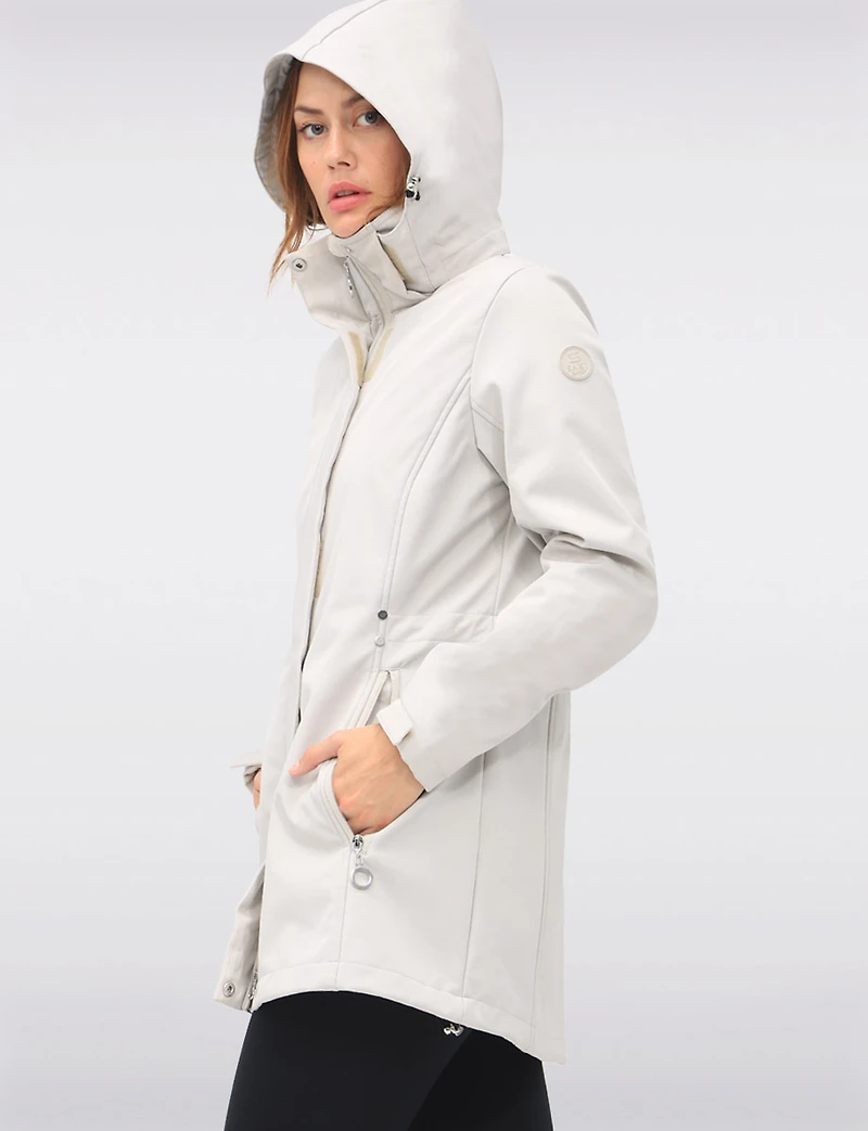 Breathe-Tech® Vegan Active Cinchable Soft-Shell Detachable Hooded Coat by Saki