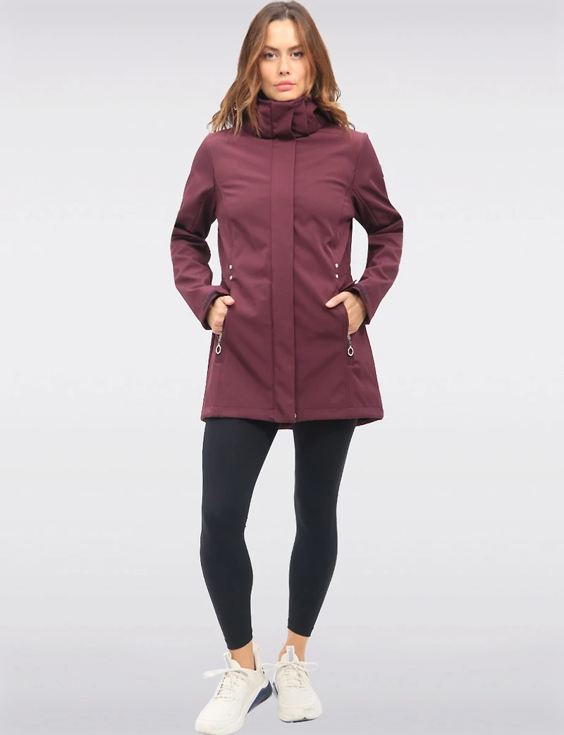 Breathe-Tech® Vegan Active Cinchable Soft-Shell Detachable Hooded Coat by Saki