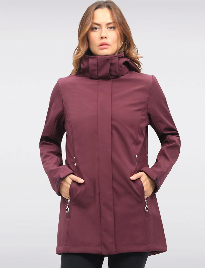 Breathe-Tech® Vegan Active Cinchable Soft-Shell Detachable Hooded Coat by Saki