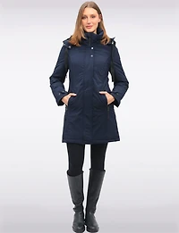 Straight Fit Vegan Smooth Polyloft® Coat Detachable Faux Fur Lined Hood by Saki