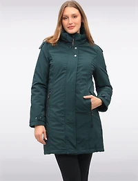 Straight Fit Vegan Smooth Polyloft® Coat Detachable Faux Fur Lined Hood by Saki