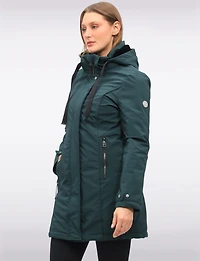 Straight Fit Vegan Smooth Polyloft® Coat Detachable Faux Fur Lined Hood by Saki