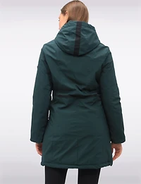 Straight Fit Vegan Smooth Polyloft® Coat Detachable Faux Fur Lined Hood by Saki