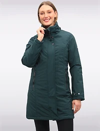 Straight Fit Vegan Smooth Polyloft® Coat Detachable Faux Fur Lined Hood by Saki