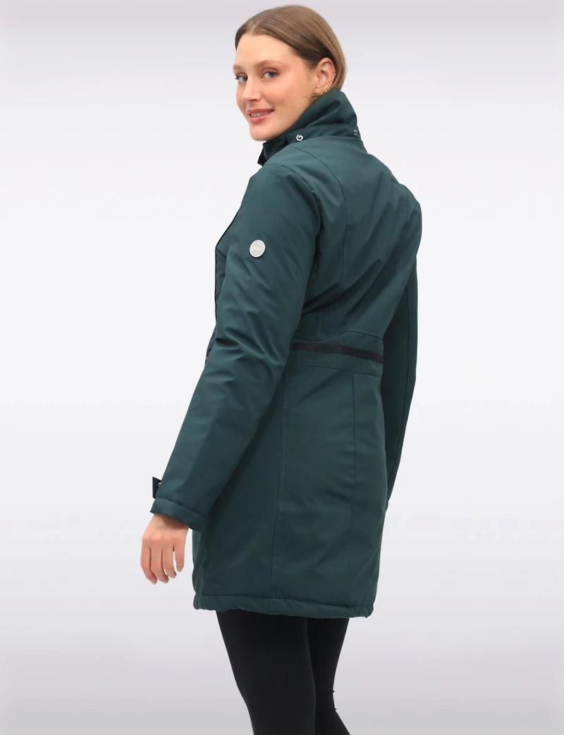 Straight Fit Vegan Smooth Polyloft® Coat Detachable Faux Fur Lined Hood by Saki