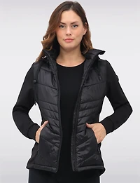 Breathe-Tech® Vegan Active Quilted Jacket with Knit Sleeves and Hood by Saki