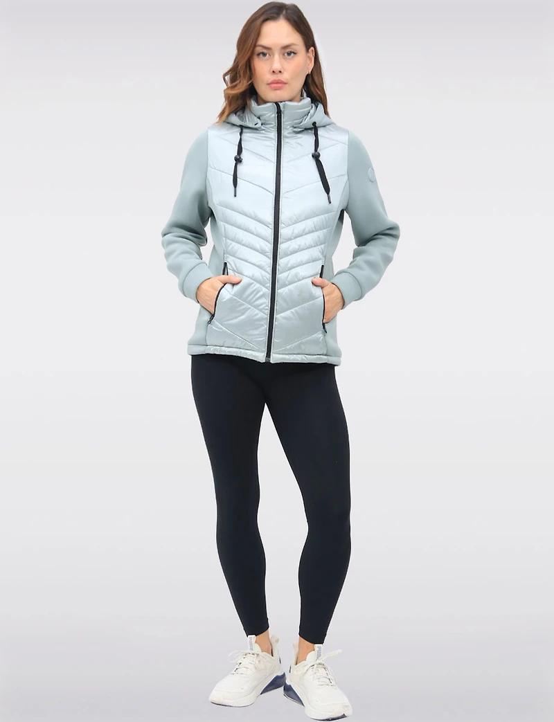 Breathe-Tech® Vegan Active Quilted Jacket with Knit Sleeves and Hood by Saki
