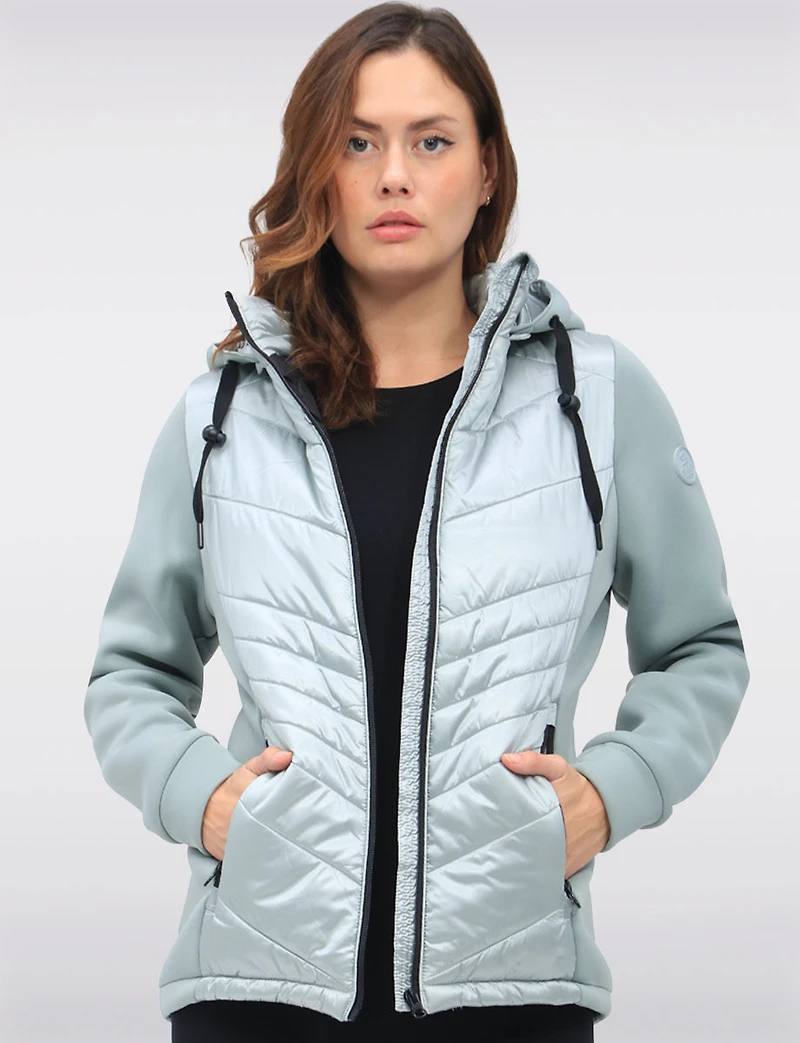 Breathe-Tech® Vegan Active Quilted Jacket with Knit Sleeves and Hood by Saki