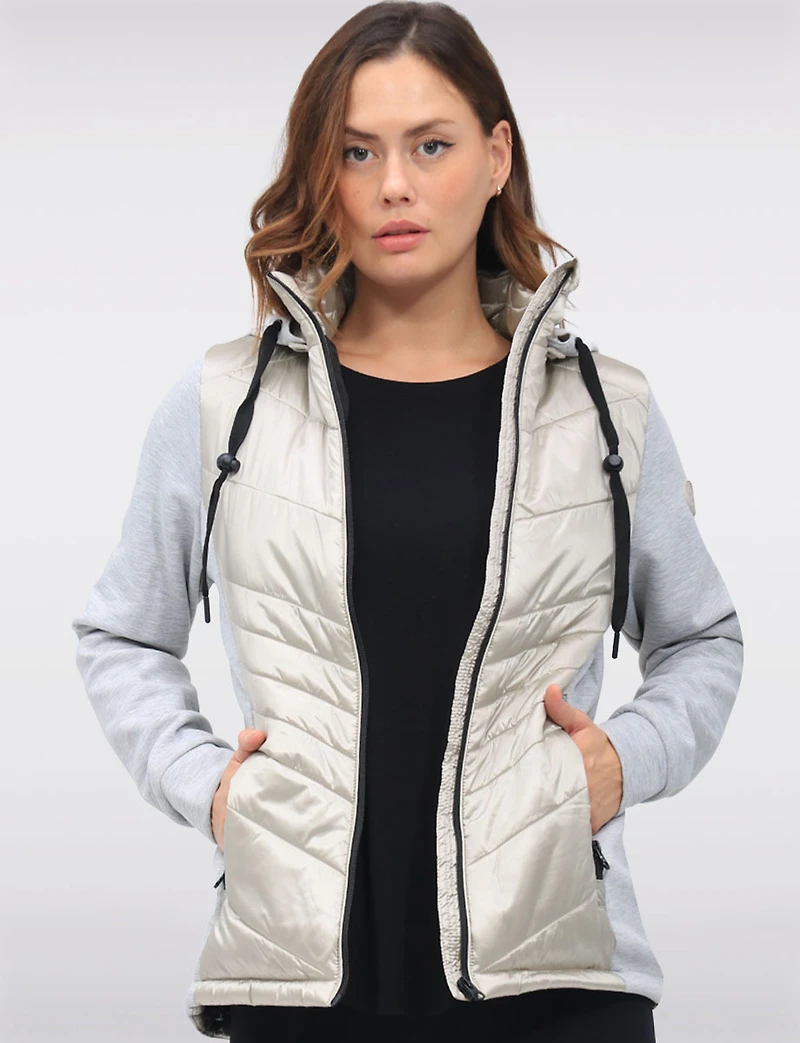 Breathe-Tech® Vegan Active Quilted Jacket with Knit Sleeves and Hood by Saki