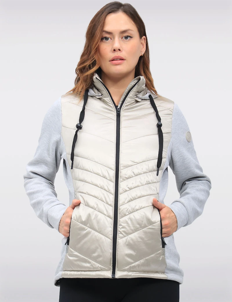Breathe-Tech® Vegan Active Quilted Jacket with Knit Sleeves and Hood by Saki