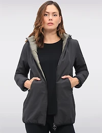 Water Resistant Vegan Reversible Quilted Jacket with Detachable Hood by Saki