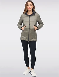 Water Resistant Vegan Reversible Quilted Jacket with Detachable Hood by Saki