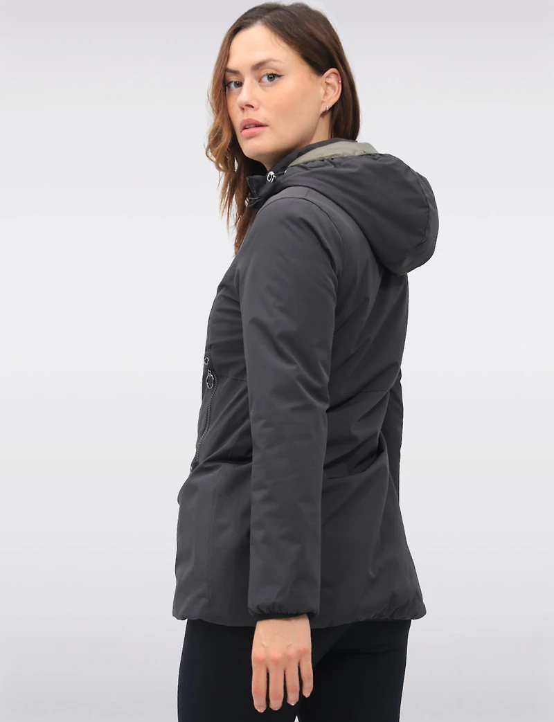 Water Resistant Vegan Reversible Quilted Jacket with Detachable Hood by Saki