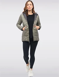 Water Resistant Vegan Reversible Quilted Jacket with Detachable Hood by Saki
