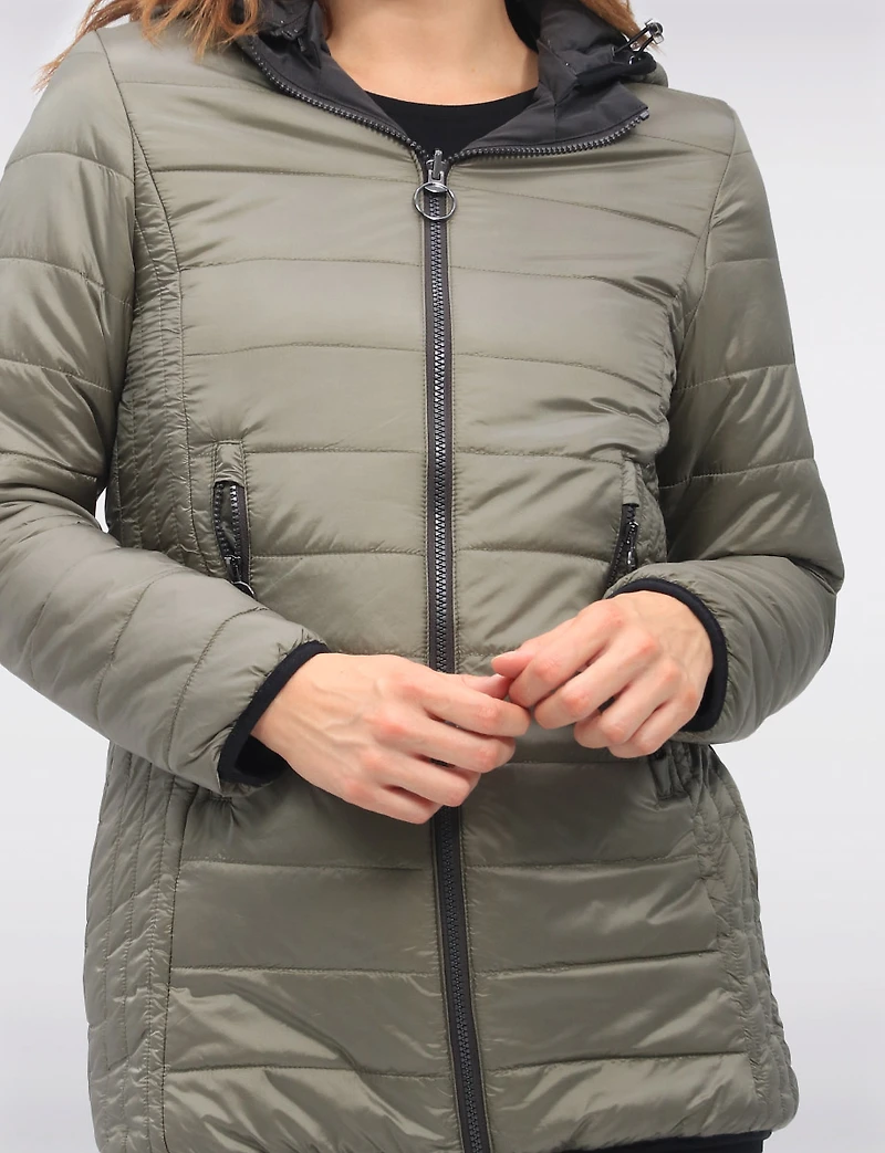 Water Resistant Vegan Reversible Quilted Jacket with Detachable Hood by Saki