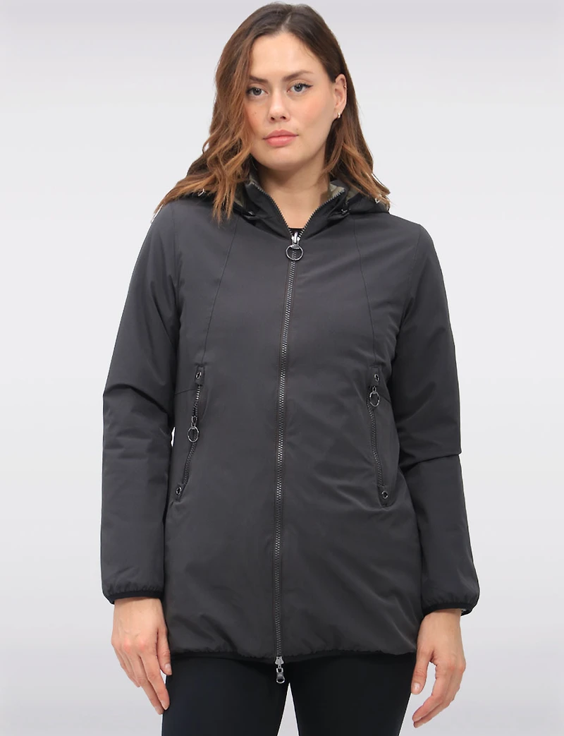 Water Resistant Vegan Reversible Quilted Jacket with Detachable Hood by Saki