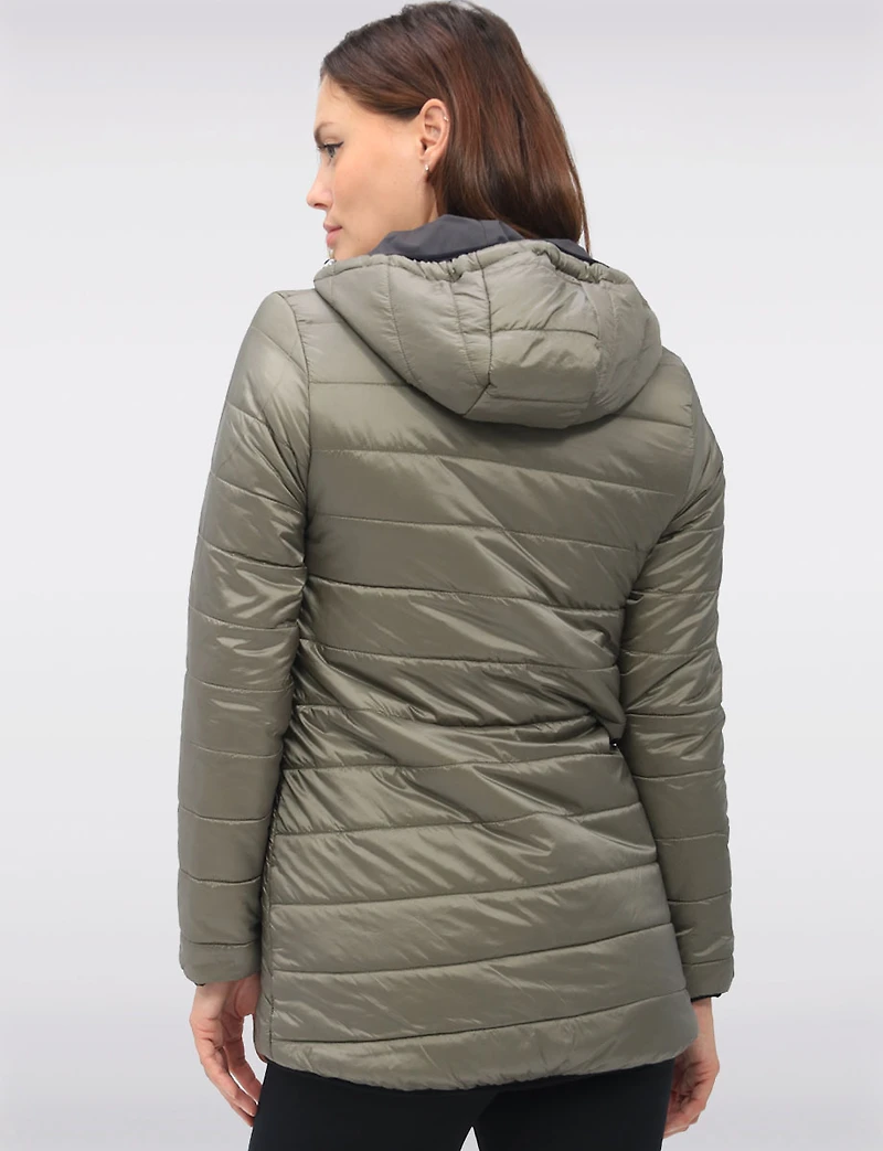 Water Resistant Vegan Reversible Quilted Jacket with Detachable Hood by Saki
