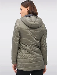 Water Resistant Vegan Reversible Quilted Jacket with Detachable Hood by Saki