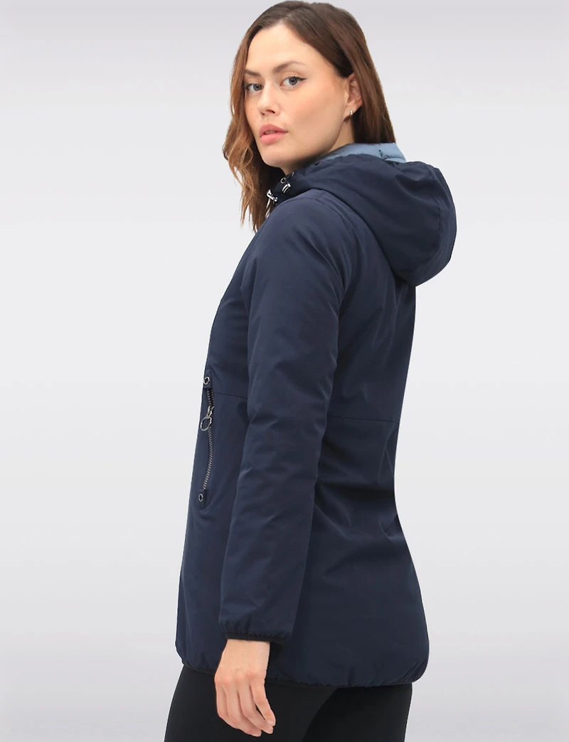 Water Resistant Vegan Reversible Quilted Jacket with Detachable Hood by Saki