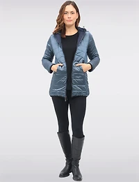 Water Resistant Vegan Reversible Quilted Jacket with Detachable Hood by Saki