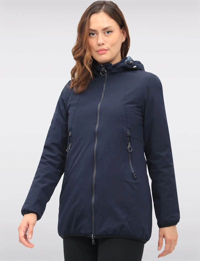 Water Resistant Vegan Reversible Quilted Jacket with Detachable Hood by Saki