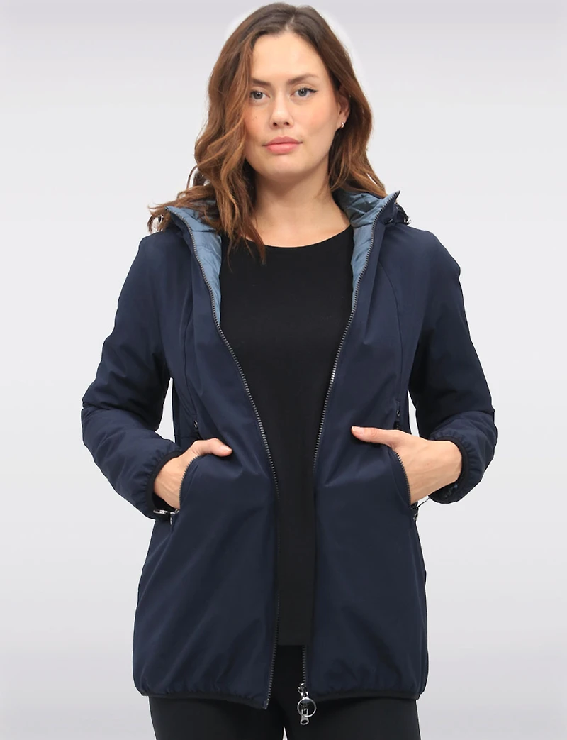 Water Resistant Vegan Reversible Quilted Jacket with Detachable Hood by Saki