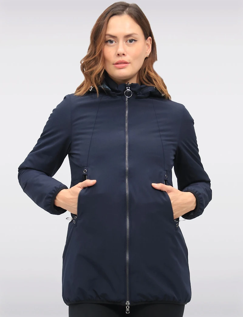 Water Resistant Vegan Reversible Quilted Jacket with Detachable Hood by Saki