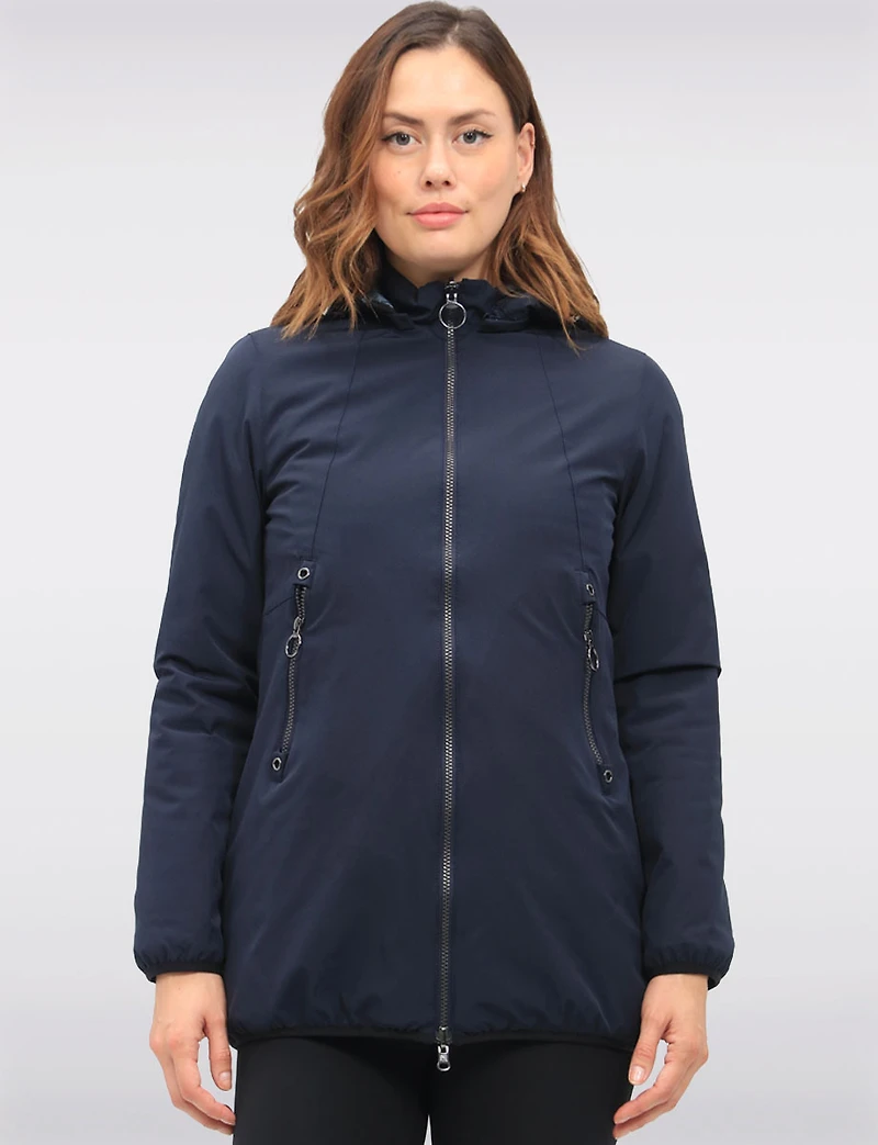 Water Resistant Vegan Reversible Quilted Jacket with Detachable Hood by Saki
