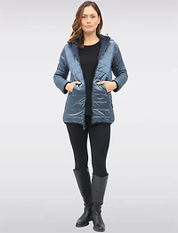 Water Resistant Vegan Reversible Quilted Jacket with Detachable Hood by Saki