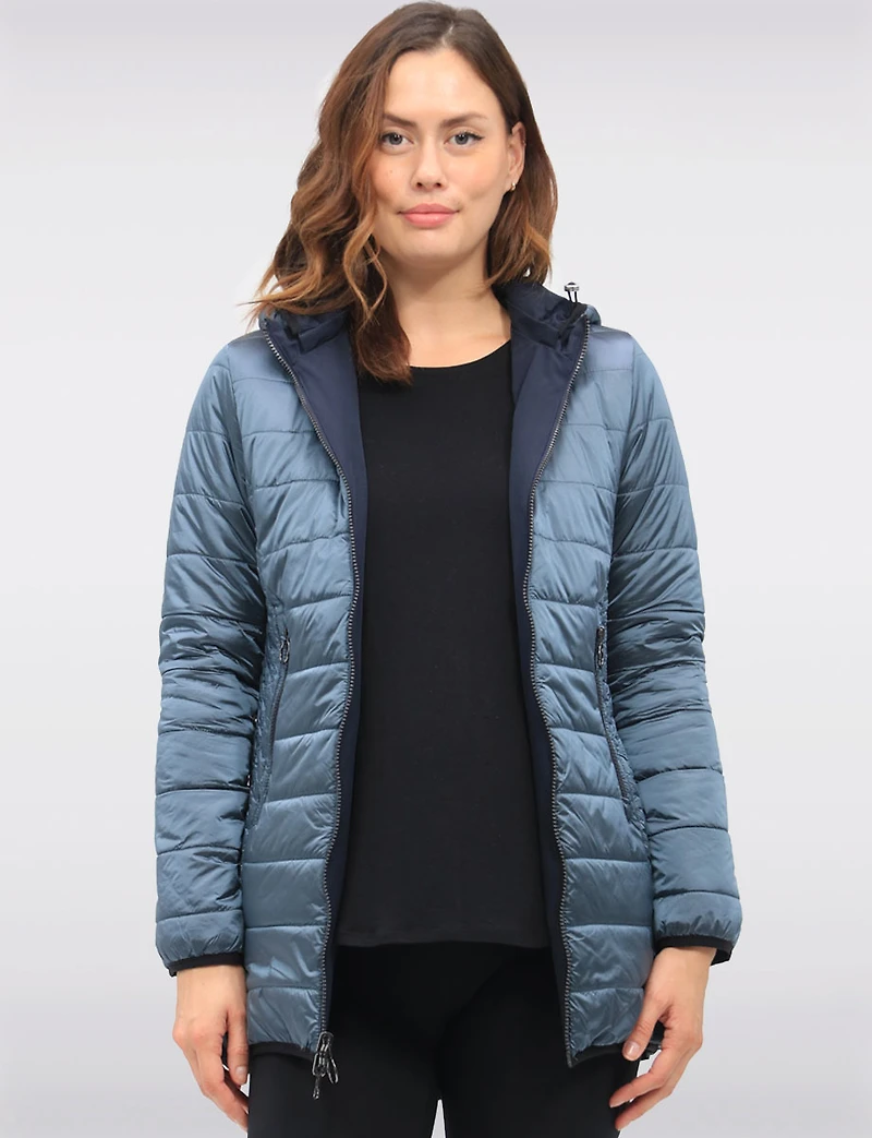 Water Resistant Vegan Reversible Quilted Jacket with Detachable Hood by Saki