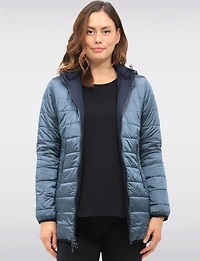 Water Resistant Vegan Reversible Quilted Jacket with Detachable Hood by Saki