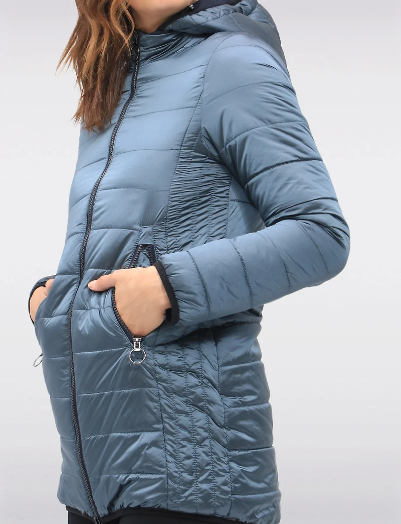 Water Resistant Vegan Reversible Quilted Jacket with Detachable Hood by Saki